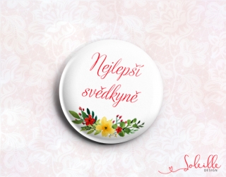 Svatební placky - květy žluté a červené
